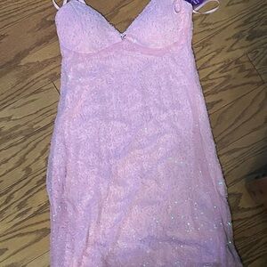 Windsor Pink Sparkle Lace Mini Dress